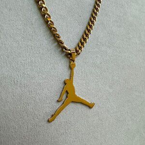 Jordan Jumpman Pendant Necklace - MJ - Gold Plated - 22" Cuban Chain